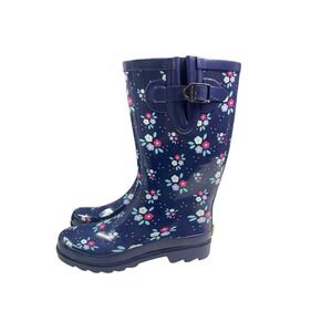 Western Chief Rain Boot‎ - Petite Petals Blue With Flowers Woman's Size 8
